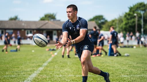 A young Coast Rugby Academy player passing the ball during a training session