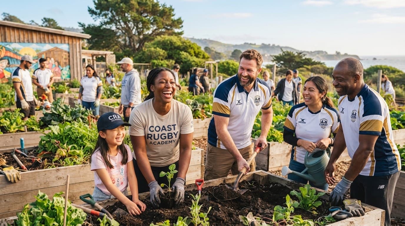 Coast Academy volunteers working together on a community garden project