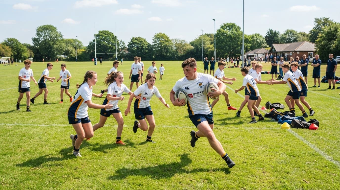 A young Coast Rugby player passing the ball during a training session